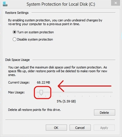 Windows 8 System Protection, Configure Settings
